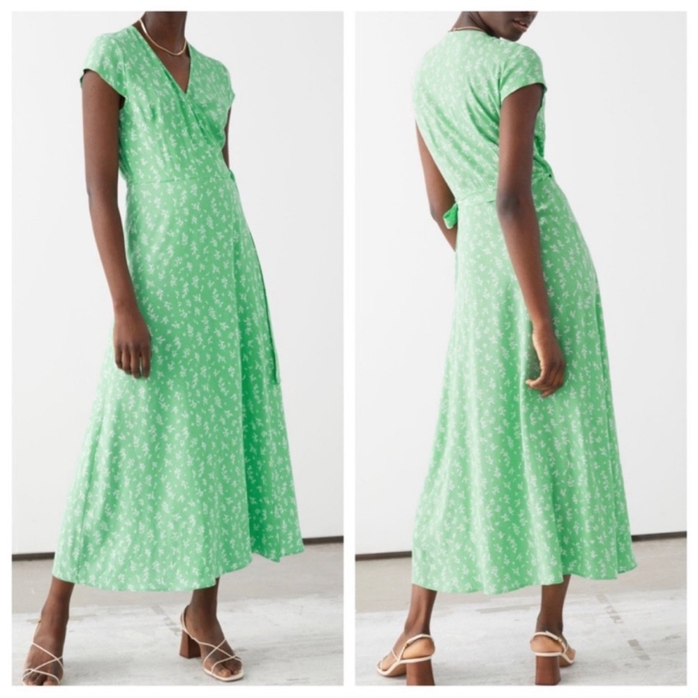 Green Floral Wrap Midi Dress - Women's